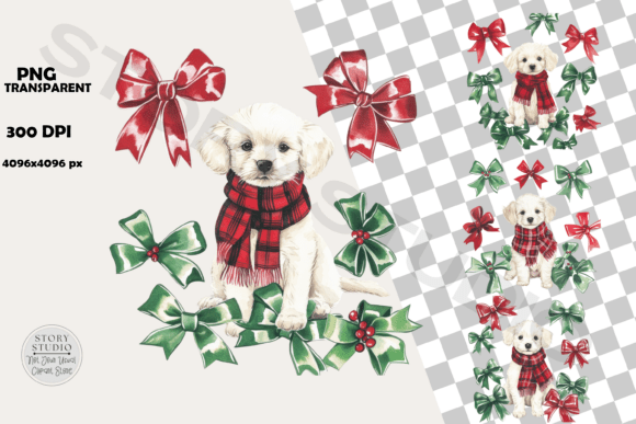 Download Cute Christmas Puppy and Bows Clipart - Bow Collection