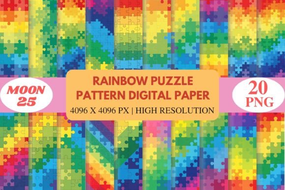 Download Rainbow Puzzle Pattern Digital Paper - Bow Collection