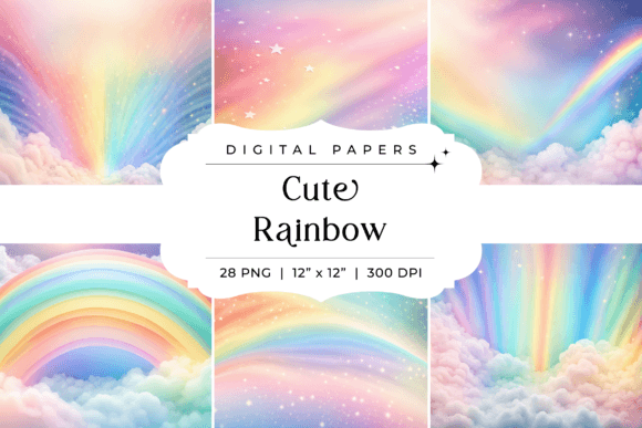 Download Pastel Cute Rainbow Digital Paper Pack - Bow Collection