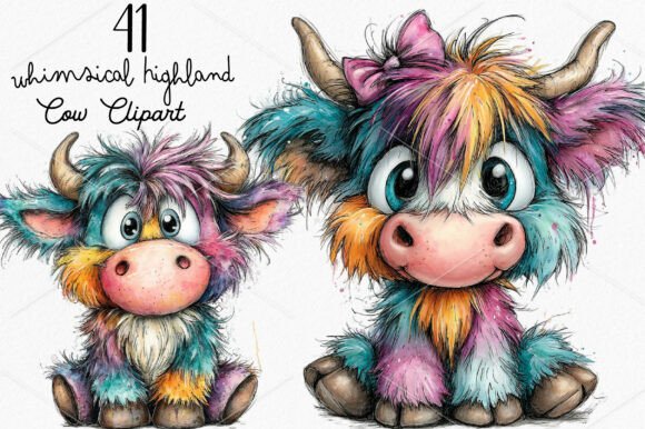 Download Whimsical Highland Cow Clipart Bundle - Bundle Collection