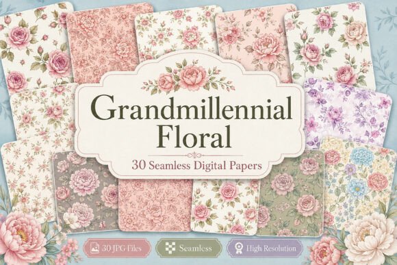 Download Grandmillennial Floral Seamless Bundle - Bundle Collection