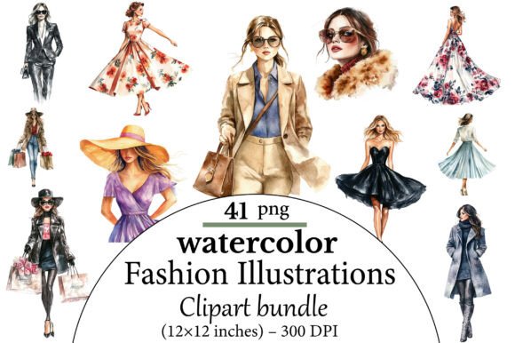 Download Watercolor Fashion Illustrations - Illustration Collection