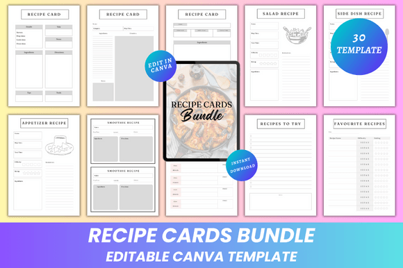 Download Recipe Cards Bundle Canva Kdp Interior - Bundle Collection