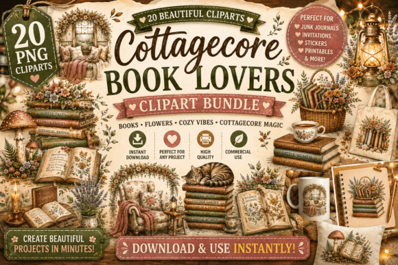 Download Cottagecore Book Lovers Clipart Bundle - Bundle Collection