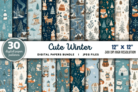 Download Cute Winter Digital Pattern Paper Bundle - Bundle Collection