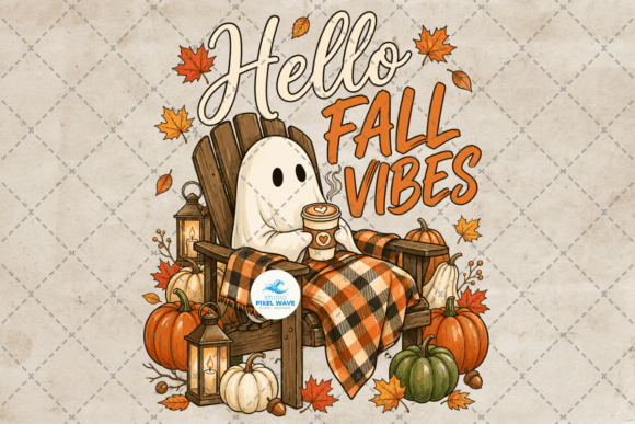 Download Hello Fall Vibes Cute Ghost Autumn Png - Ghost Collection