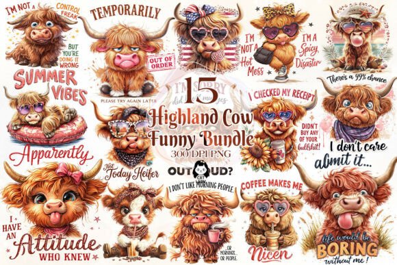 Download Sarcastic Highland Cow Clipart Bundle - Bundle Collection