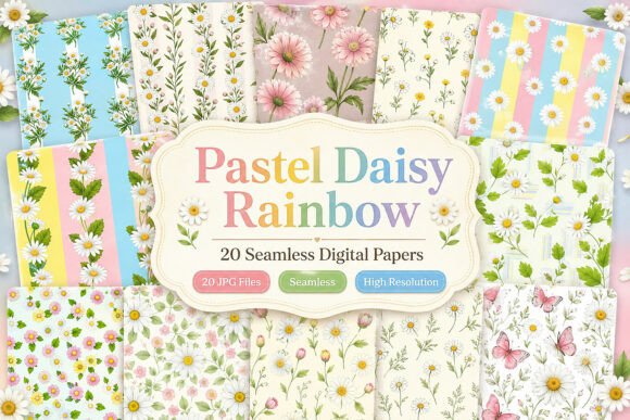 Download Pastel Daisy Rainbow Seamless Bundle - Bundle Collection