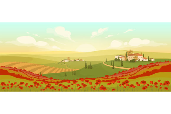 Download Classic Tuscan Scenery Flat Illustration - Illustration Collection