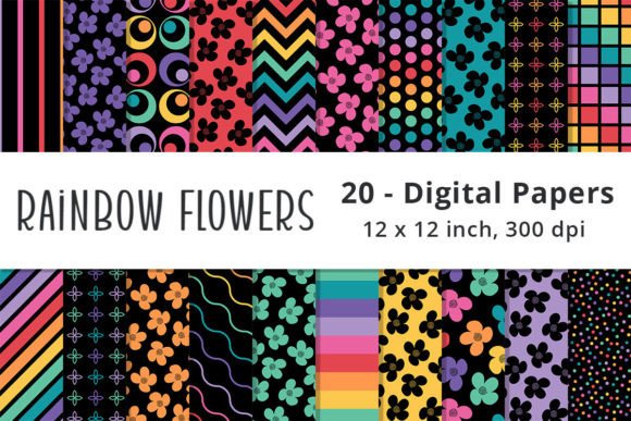 Download Rainbow Colored Flowers Printable Papers - Bow Collection