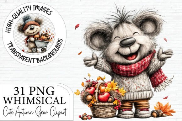 Download Whimsical Cute Autumn Bear PNG Clipart - Whimsical Collection