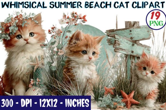 Download Whimsical Summer Beach Cat Clipart Bundl - Whimsical Collection