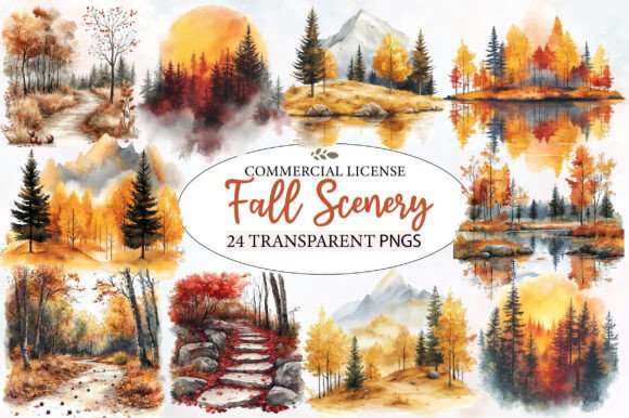 Download Watercolor Fall Scenery Clipart Bundle - Bundle Collection