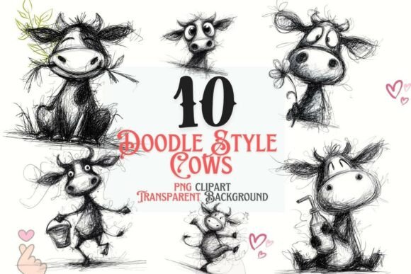 Download Doodle Cow PNG Bundle for Sublimation - Bundle Collection