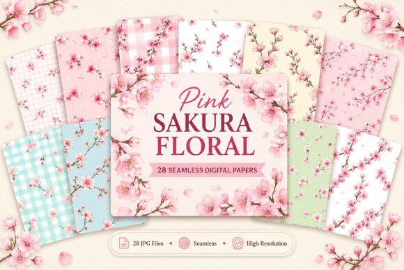 Download Pink Sakura Floral Seamless Bundle - Bundle Collection