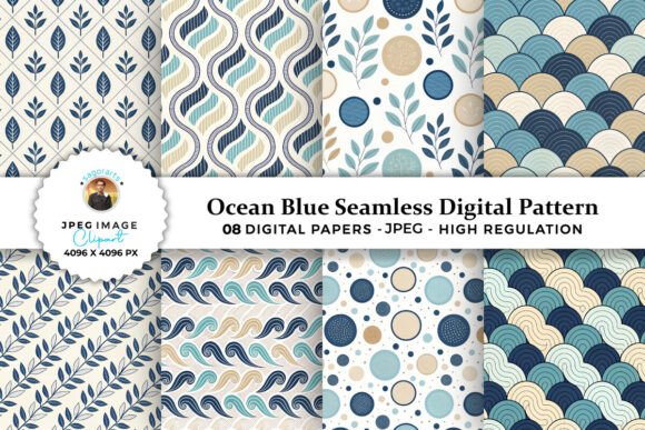 Download Ocean Blue Seamless Digital Patterns - Ocean blue Collection