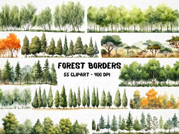 Download Watercolor Forest Borders Clipart Bundle - Bundle Collection