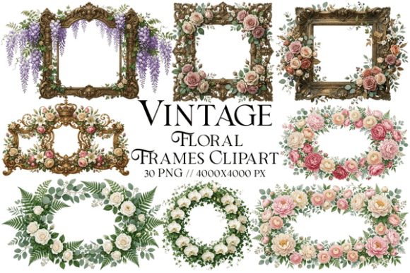 Download Vintage Floral Frames Clipart Bundle - Bundle Collection