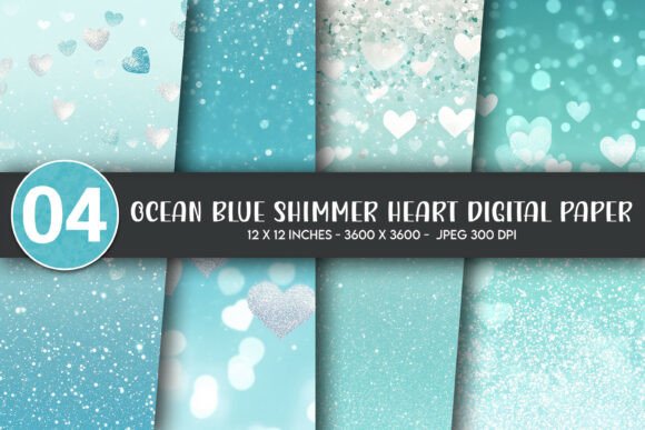 Download Ocean Blue Shimmer Heart Digital Paper - Ocean blue Collection