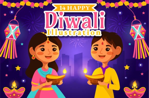Download 14 Happy Diwali Hindu Illustration - Illustration Collection