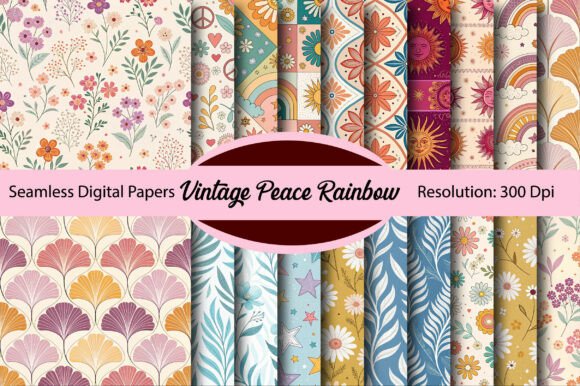 Download Vintage Peace Rainbow Digital Paper - Bow Collection