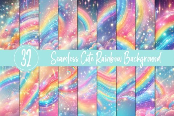 Download Seamless Cute Rainbow Digital Paper Pack - Bow Collection