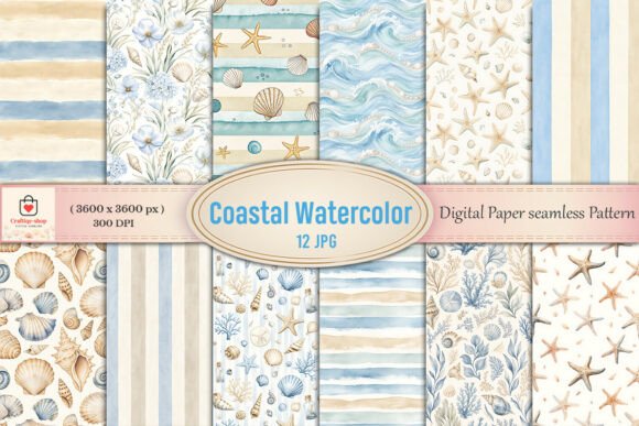 Download Coastal Watercolor Digital Paper Bundle - Bundle Collection