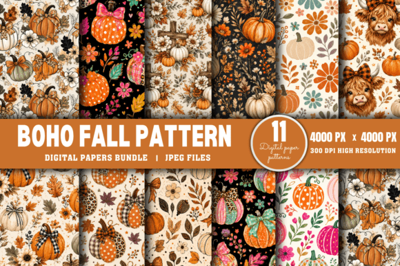 Download Boho Fall Digital Paper Bundle, - Bundle Collection