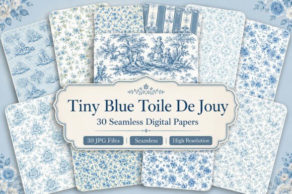 Download Tiny Blue Toile De Jouy Seamless Bundle - Bundle Collection