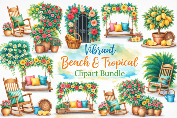 Download Vibrant Beach &amp; Tropical Clipart Bundle - Bundle Collection