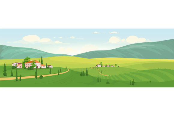 Download Idyllic Rural Scenery Flat Illustration - Illustration Collection
